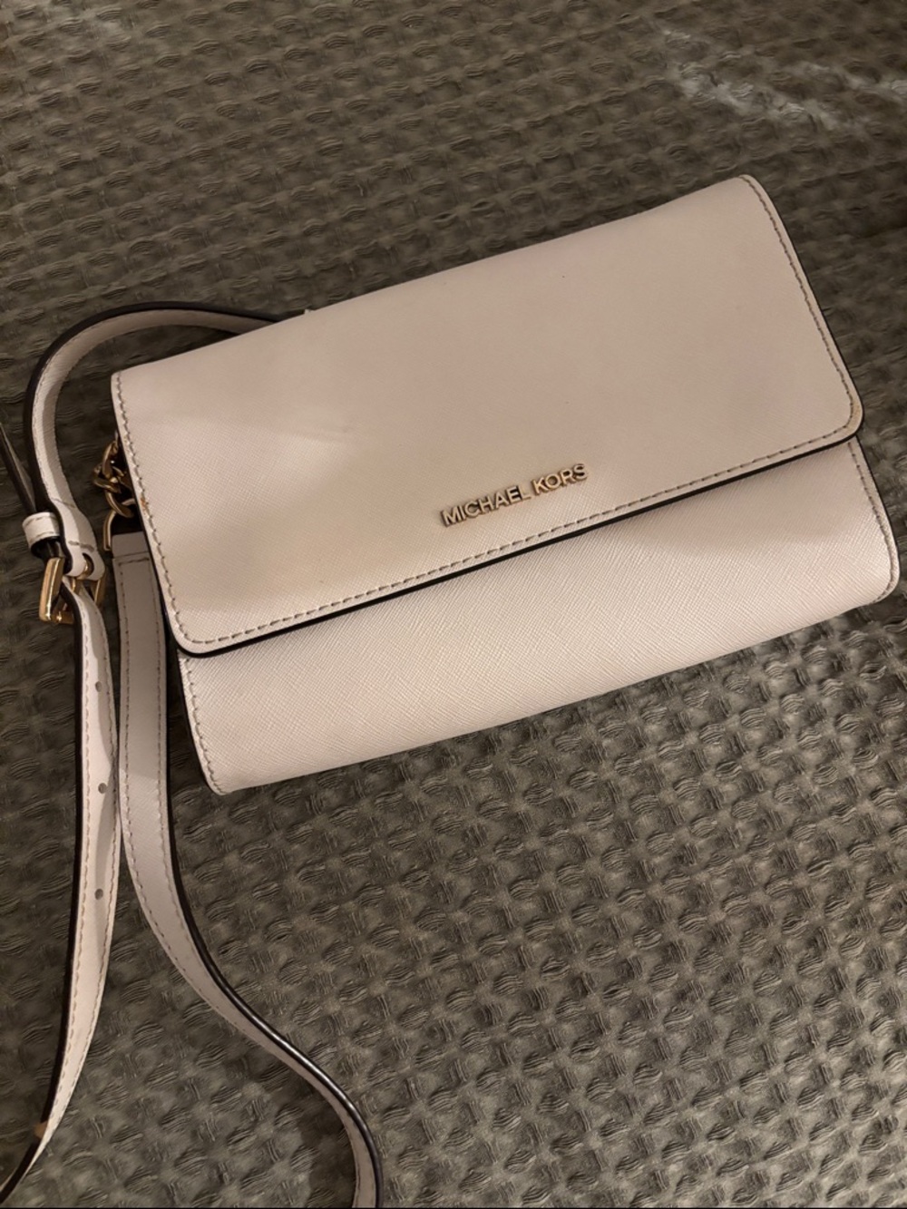 Michael Kors Cream Leather Crossbody Bag with Gold Hardware